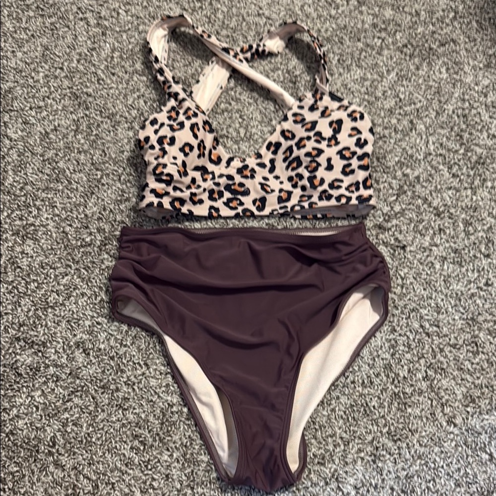 Leopard Print Bikini Top and Brown Bottoms